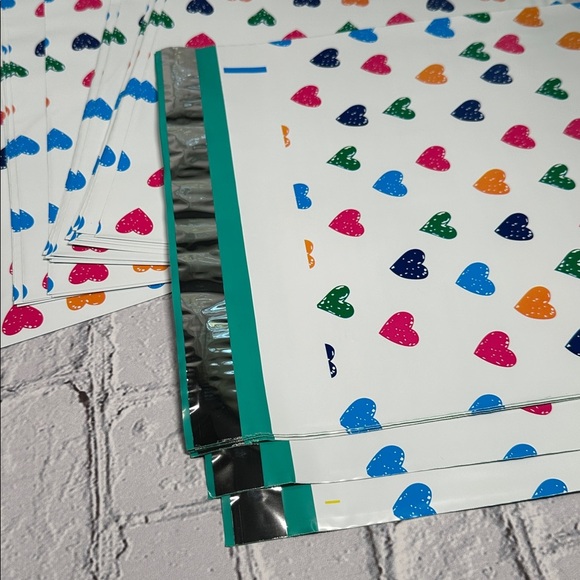 Poly Mailers 50 Pack 10x13 Colorful Hearts Design Pink Blue Orange Green - Picture 5 of 7